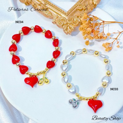 pulsera cereza oro chino 