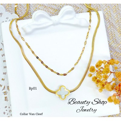 #0 choker doble cadena van cleff acero inoxidable