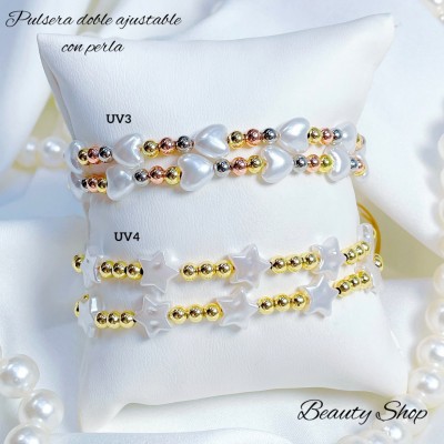pulsera doble ajustable con perla