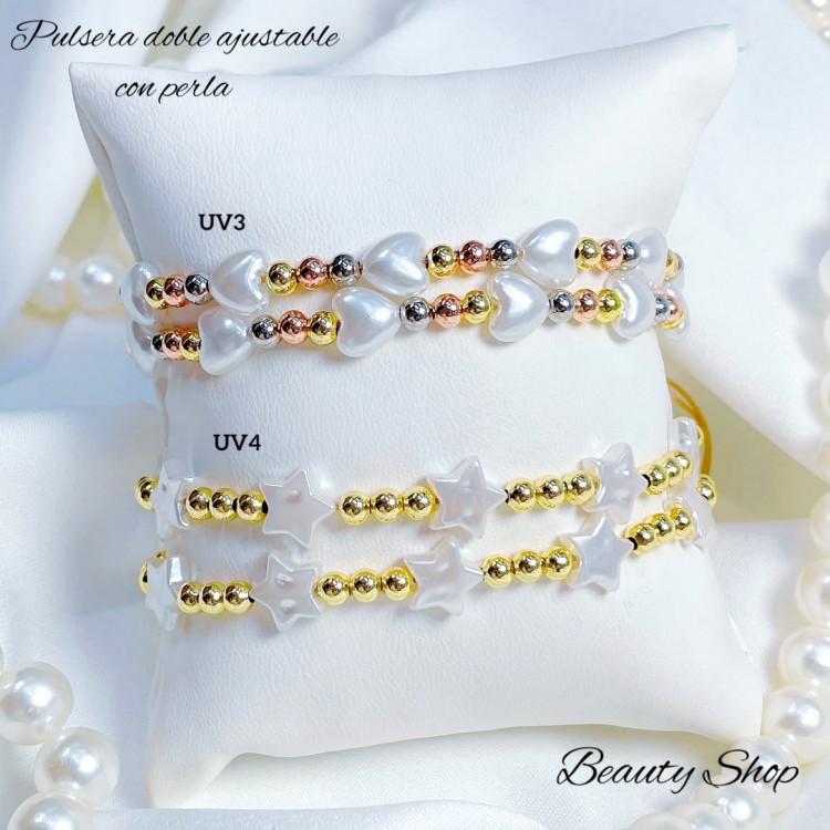 pulsera doble ajustable con perla