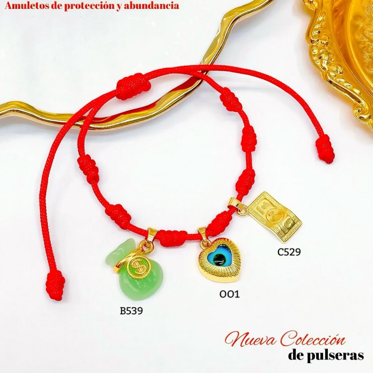 #0 pulsera nudo con 3 dijes