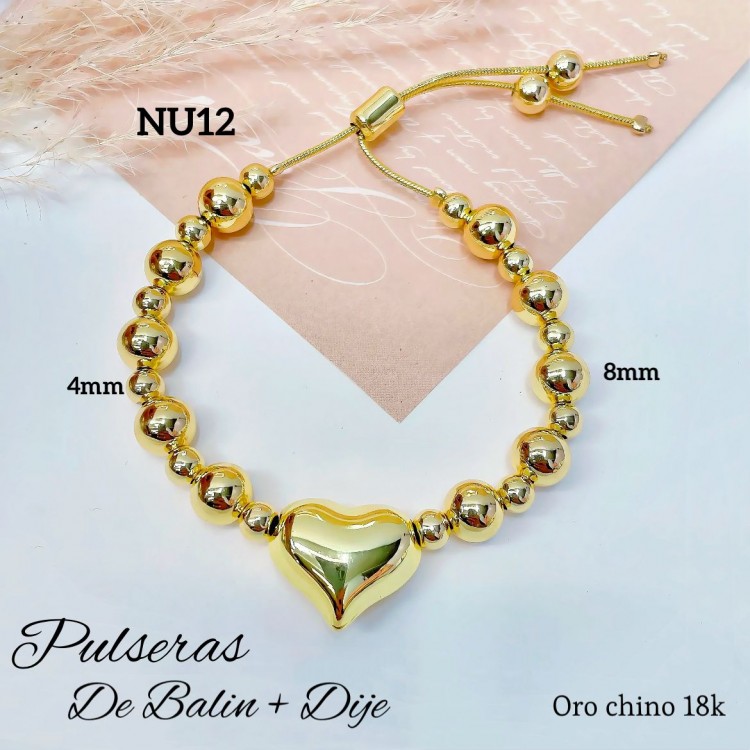 pulsera oro chino con corazon
