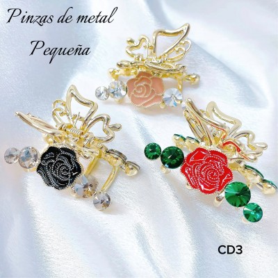 #001 pinza de Dama metal p #cd (Rosa y corazon)