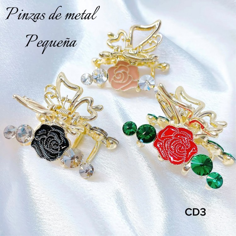 #001 pinza de Dama metal p #cd (Rosa y corazon)