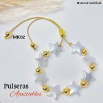 pulsera perla con balin ajustable oro chino 