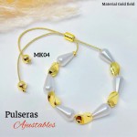 pulsera perla con balin ajustable oro chino 