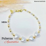 pulsera perla con balin ajustable oro chino 