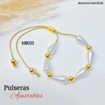 pulsera perla con balin ajustable oro chino 
