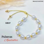 pulsera perla con balin ajustable oro chino 