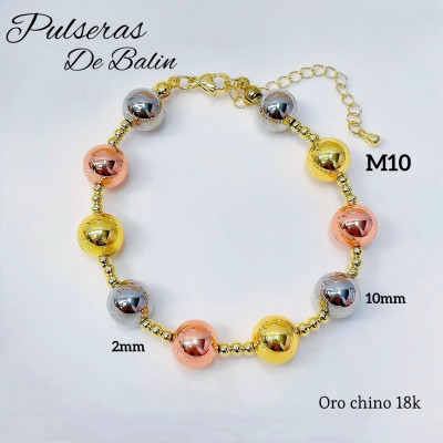 pulsera balin ajustable oro chino 10mm