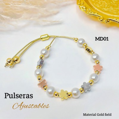 pulsera perla con figura oro chino 