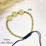#01 pulsera balin con 3 dije religiosa oro chino