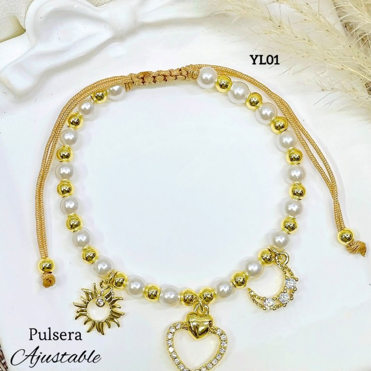 #01 pulsera balin con perla 3 Dijes 