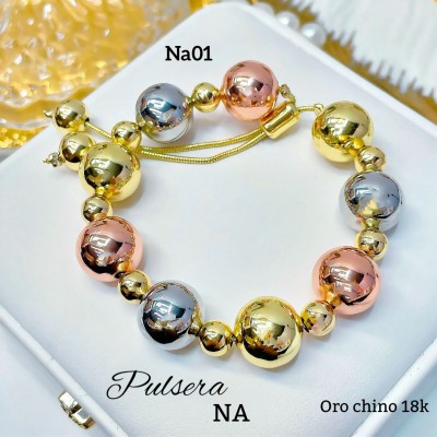 pulsera de balin ajustable oro chino 12mm