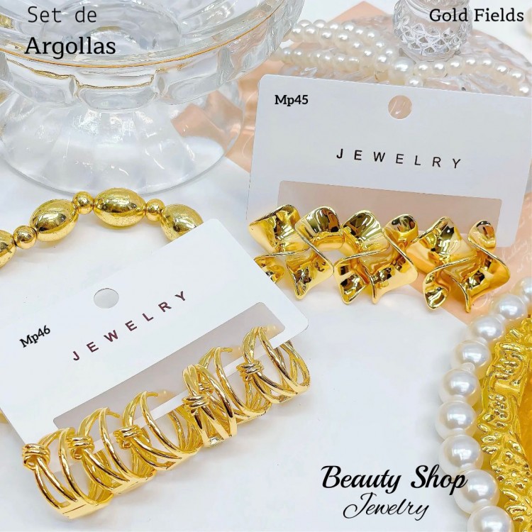 #01 Set de argolla elegante gold field #mp #01 Set de argolla elegante gold field #mp