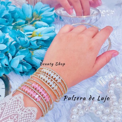pulseras oro chino con pedreria 5 en 1 (17&)
