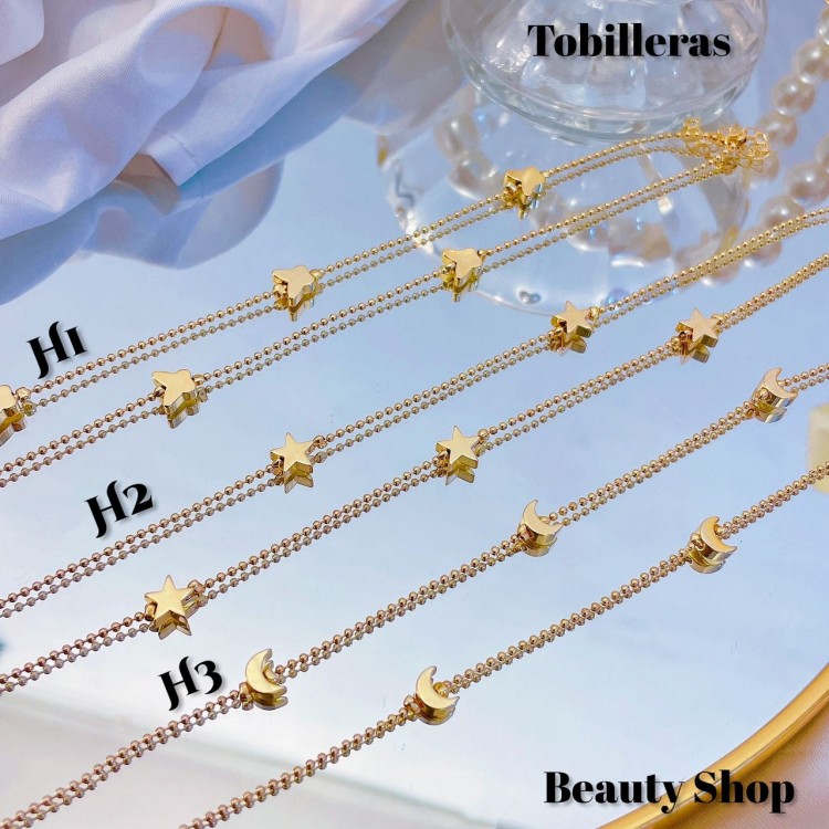 #H tobillera oro chino con perlas 8.5&