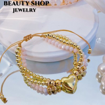 #B pulsera triple con dije corazon 16.5&