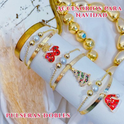 pulsera doble con dije navidad 12.5&