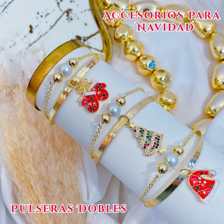 pulsera doble con dije navidad 12.5&