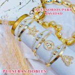 pulsera doble con dije navidad 12.5&
