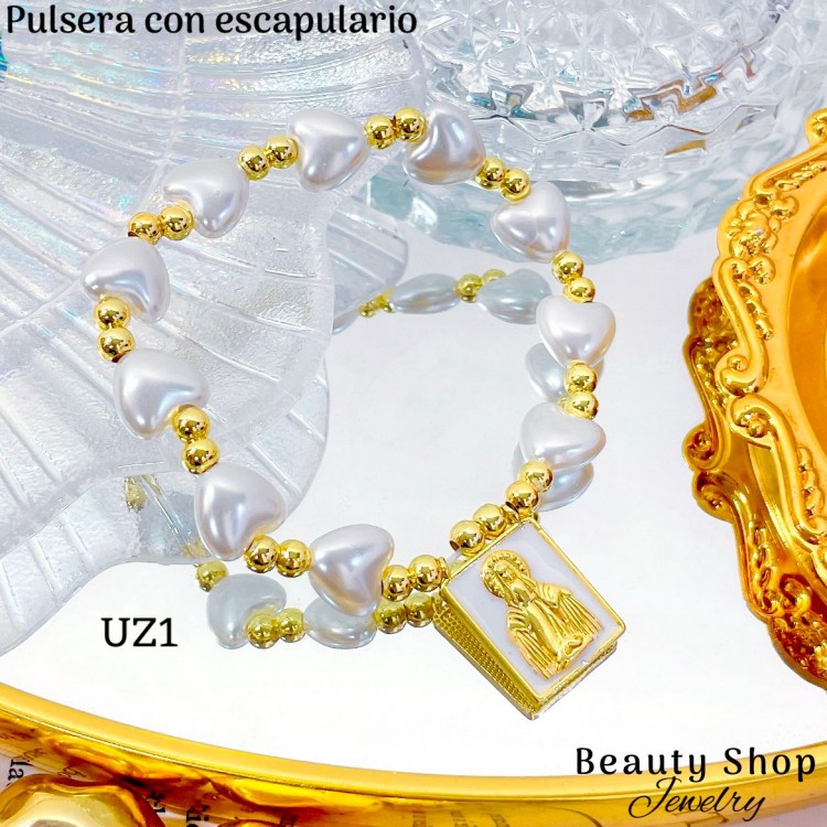 #uz pulsera perla con dije scapulario #uz pulsera perla con dije scapulario