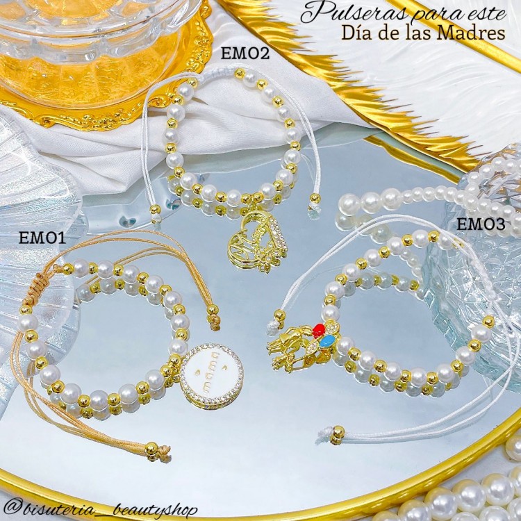 #1 pulsera perla con dije dia de las madres (1.54*)