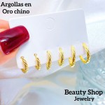 set argollas oro chino 15.5&