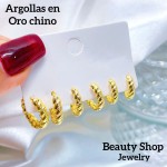 set argollas oro chino 15.5&