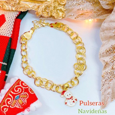 #2 pulsera eslabon con dije navidad oro chino