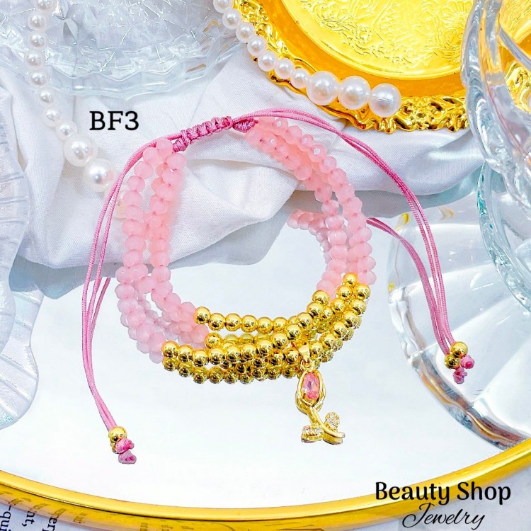 #Bf pulsera triple con dije de flor 14& #Bf pulsera triple con dije de flor 14&