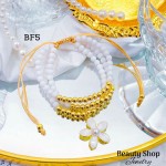 #Bf pulsera triple con dije de flor 14& #Bf pulsera triple con dije de flor 14&