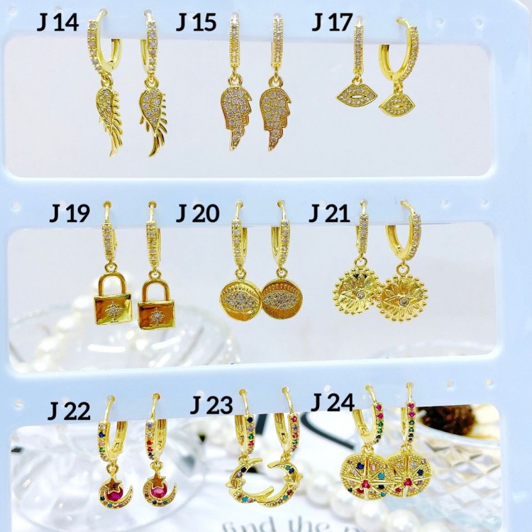 #j Zarcillos piedras lagar lujos baño oro18k   （14 modelo) (&8.5）