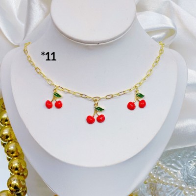 cadena eslabon con dije cereza oro chino （&15）