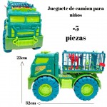 juguete camion con dinosaurio color naranja y verde