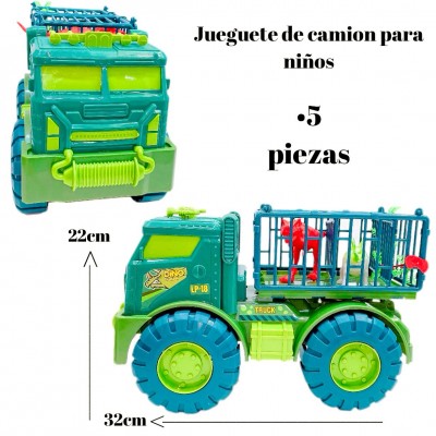juguete camion con dinosaurio color naranja y verde