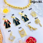 #RL dijes en oro chino （(con cadena sencilla 9.5&,con cadena ajustable 11&）