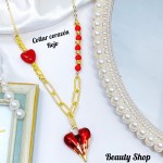 #t cadena corazon rojo oro chino （&15）