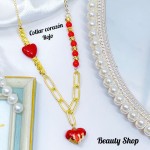 #t cadena corazon rojo oro chino （&15）