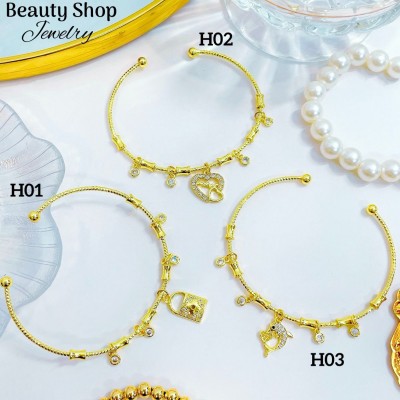 #H Pulseras Rígidas Con Dijes Oro Chino 16&