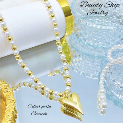 cadena balin con perla corazon （&14) (2.97*)