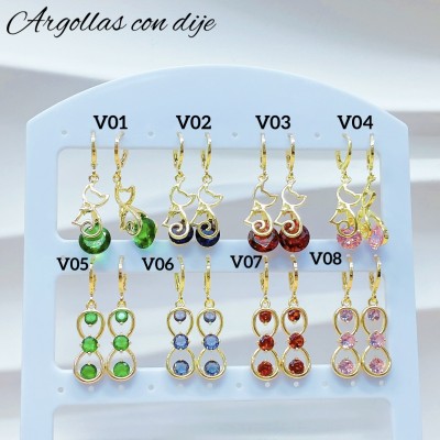 #V Zarcillos larga color circón  oro chino ((&5.5)