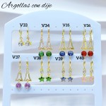 #V Zarcillos larga color circón  oro chino ((&5.5)