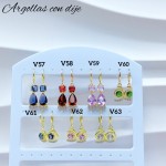 #V Zarcillos larga color circón  oro chino ((&5.5)