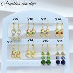 #V Zarcillos larga color circón  oro chino ((&5.5)