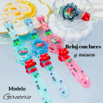 #000 Reloj para niñas y niños giratorios con luces y música 