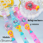 #000 Reloj para niñas y niños giratorios con luces y música 