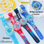 #000 Reloj para niñas y niños giratorios con luces y música 