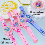#000 Reloj para niñas y niños giratorios con luces y música 