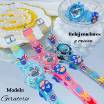 #000 Reloj para niñas y niños giratorios con luces y música 